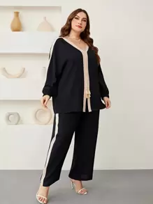 Mulvari Plus Tassel Detail Top & Trousers - Black - View 5