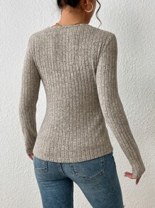 SHEIN Frenchy Surplice Neck Ribbed Knit Tee - Apricot - View 2