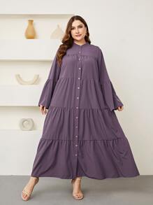 Mulvari Plus Flounce Sleeve Ruffle Hem Smock Dress - Purple - View 1