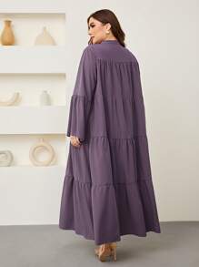 Mulvari Plus Flounce Sleeve Ruffle Hem Smock Dress - Purple - View 2