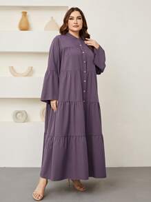 Mulvari Plus Flounce Sleeve Ruffle Hem Smock Dress - Purple - View 4