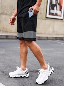 Manfinity Fitness 男士短褲套裝男士綠袖口束口束腰運動套裝，運動衣，運動服 - 黑色 - 查看 4