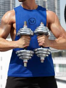 Manfinity Sport Corelite Men Letter Graphic Sports Tank Top - Blue - View 3