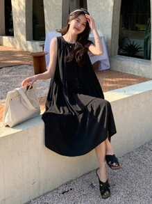 DAZY 素色前紐扣荷葉邊娃娃裙 - 黑色 - 查看 7