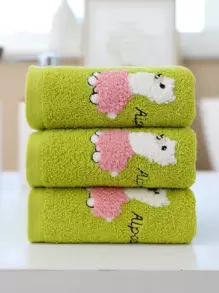 1 pieza Paño de limpieza facial de tela cara con dibujos animados con alpaca & con bordado de letra para cuarto de baño - Verde - Ver 1