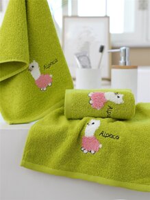1 pieza Paño de limpieza facial de tela cara con dibujos animados con alpaca & con bordado de letra para cuarto de baño - Verde - Ver 2