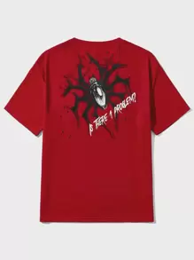 ROMWE MEN Áo thun & Áo lót Nam Thú vật Lá thư Đường phố - Đỏ - Xem 1