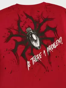 ROMWE MEN Áo thun & Áo lót Nam Thú vật Lá thư Đường phố - Đỏ - Xem 3