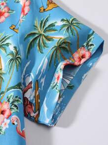 男士熱帶圖案前排扣襯衫 - 藍色 - 查看 4