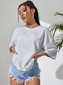 INAWLY Solid Drop Shoulder Tee - Light Grey - View 3