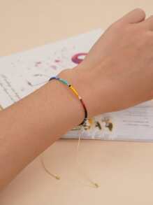 1pc Colorful Beaded Adjustable Bracelet For Women, Fashionable Daily Wear, Suitable As New Year Gift - Multicolor - View 3