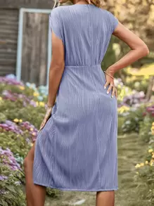 Breezaya Solid Split Thigh Dress - Lilac Purple - View 2