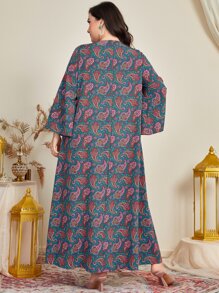 Al Najma Plus Size Paisley Print Flounce Sleeve Dress - Multicolor - View 2