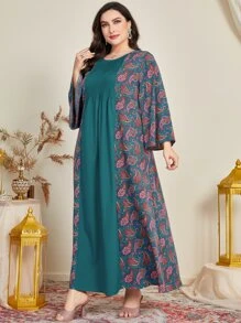 Al Najma Plus Size Paisley Print Flounce Sleeve Dress - Multicolor - View 4