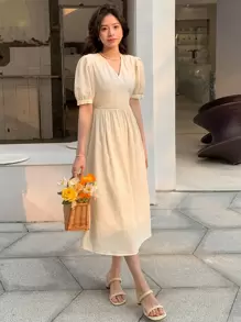 DAZY Đầm màu trơn Giải trí - Màu be - Xem 1