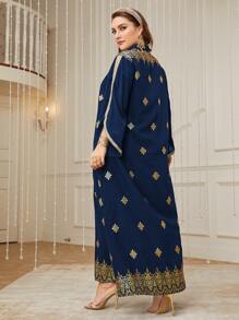 Al Najma Trang phục Ả Rập cộng với kích thước Hoa Baroque - Màu xanh hải quân - Xem 2