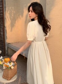 DAZY Đầm màu trơn Giải trí - Màu be - Xem 2