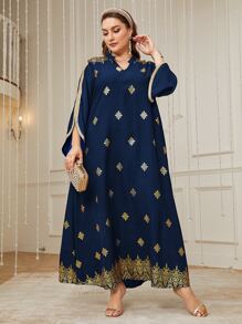 Al Najma Trang phục Ả Rập cộng với kích thước Hoa Baroque - Màu xanh hải quân - Xem 3