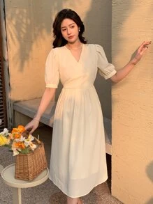 DAZY Đầm màu trơn Giải trí - Màu be - Xem 3