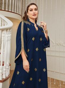 Al Najma Trang phục Ả Rập cộng với kích thước Hoa Baroque - Màu xanh hải quân - Xem 5