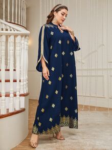 Al Najma Trang phục Ả Rập cộng với kích thước Hoa Baroque - Màu xanh hải quân - Xem 6