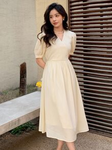 DAZY Đầm màu trơn Giải trí - Màu be - Xem 7