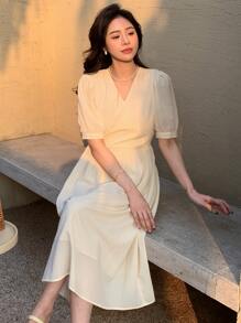 DAZY Đầm màu trơn Giải trí - Màu be - Xem 8