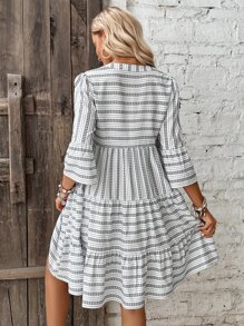 Breezaya Geo Print Flounce Sleeve Ruffle Hem Smock Dress - Multicolor - View 2