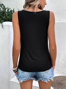Balvessa Top tank unicolor de cuello asimétrico - Negro - Ver 2