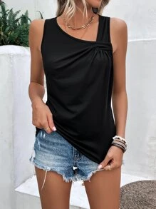 Balvessa Top tank unicolor de cuello asimétrico - Negro - Ver 3
