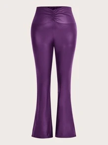 SHEIN ICON Pantalones acampanados fruncido delantero PU - Morado - Ver 1
