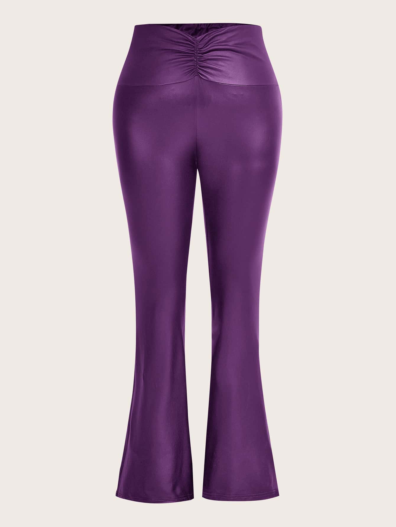 SHEIN ICON Pantalones acampanados fruncido delantero PU - Morado - Ver 1
