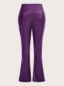 SHEIN ICON Pantalones acampanados fruncido delantero PU - Morado - Ver 2