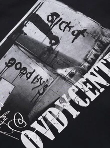 Hombres Camiseta de hombros caídos con estampado de letra - Negro - Ver 6