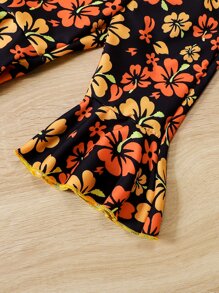 Baby Ruffle Trim Tee & Floral Print Flare Leg Trousers - Multicolor - View 5