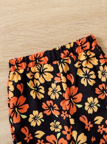 Baby Ruffle Trim Tee & Floral Print Flare Leg Trousers - Multicolor - View 6