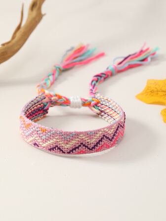 Bracelet à blocs de couleurs à franges