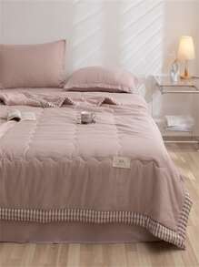 1入組粉色被子織物對比方格裝訂標籤家居裝飾床罩 - 摩卡棕 - 查看 3