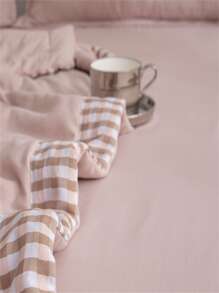 1入組粉色被子織物對比方格裝訂標籤家居裝飾床罩 - 摩卡棕 - 查看 6