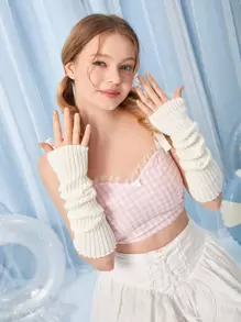 ROMWE Kawaii Mangas de brazo unicolor - Blanco - Ver 1