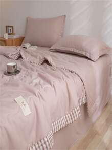 1入組粉色被子織物對比方格裝訂標籤家居裝飾床罩 - 摩卡棕 - 查看 7