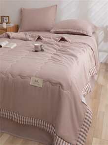 1入組粉色被子織物對比方格裝訂標籤家居裝飾床罩 - 摩卡棕 - 查看 9