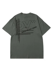 Hombres Camiseta con estampado de letra - Gris Oscuro - Ver 2