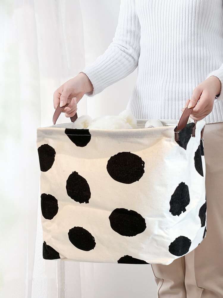 1pc Dot Pattern Storage Basket, Fabric Waterproof Collapsible Storage Cube For Home