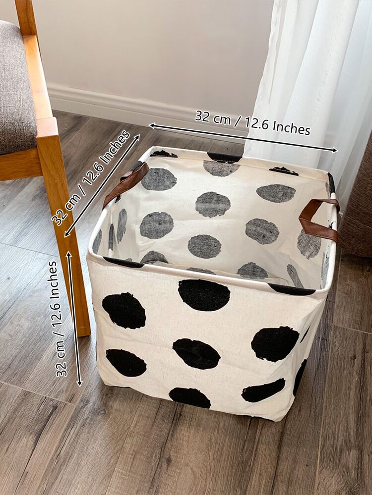 1pc Dot Pattern Storage Basket, Fabric Waterproof Collapsible Storage Cube For Home