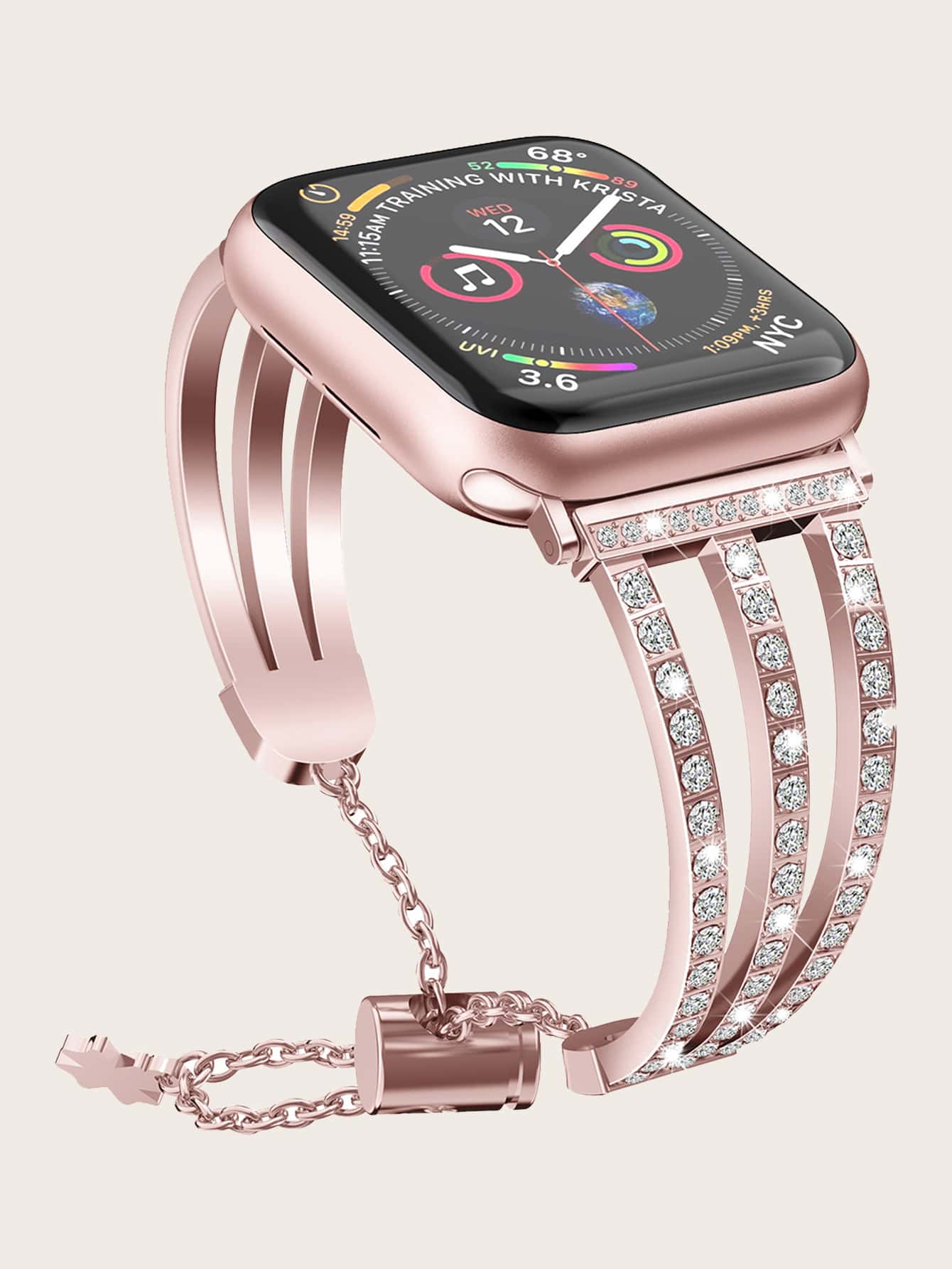 Correa de reloj compatible con Apple Watch con diseño de diamante de imitación - Rosa - Ver 1