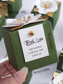 1pc Paper Gift Box, European Style Blue Slogan Graphic Gift Packaging Box For Party - Green - View 2