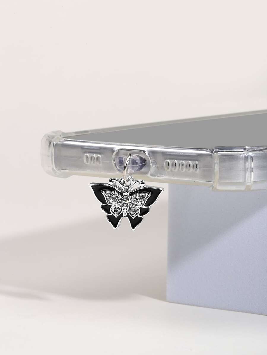 1 phích cắm chống bụi điện thoại trang trí hình con bướm - màu đen - Xem 1