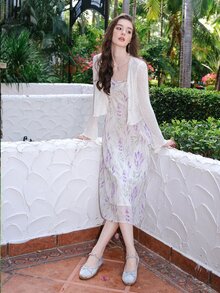 Đầm Xù Hoa Tất cả trên in Boho - Nhiều màu - Xem 11