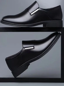 Men Metal Decor Dress Loafers - Black - View 1